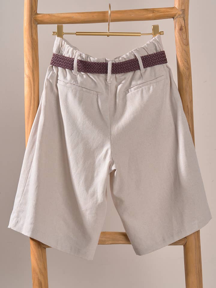 Belted Linen Blend Bermuda Shorts