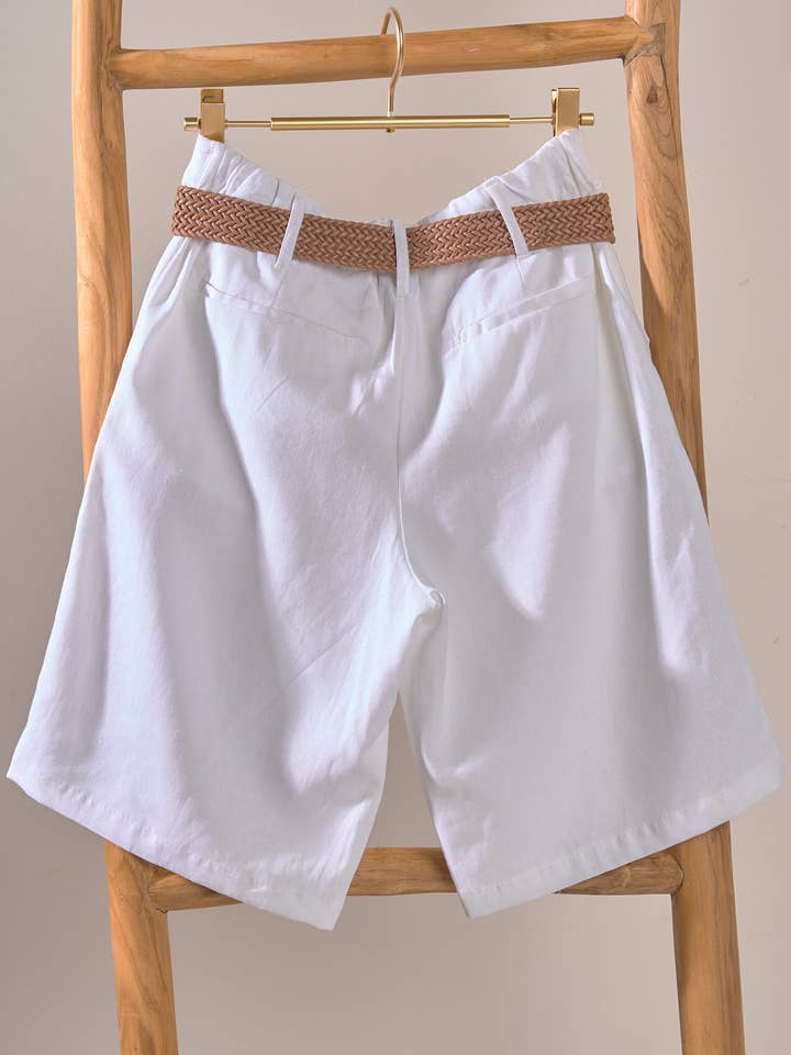Belted Linen Blend Bermuda Shorts