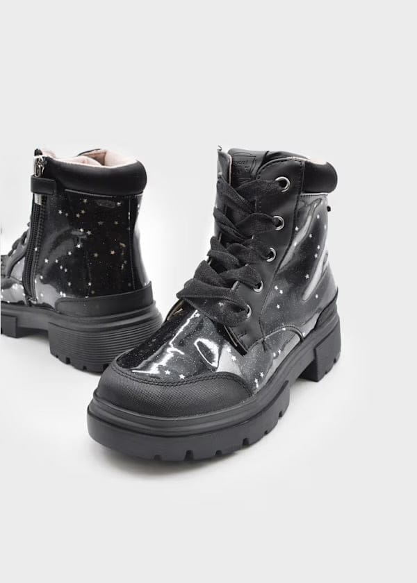 Girls sparkle black leather boots