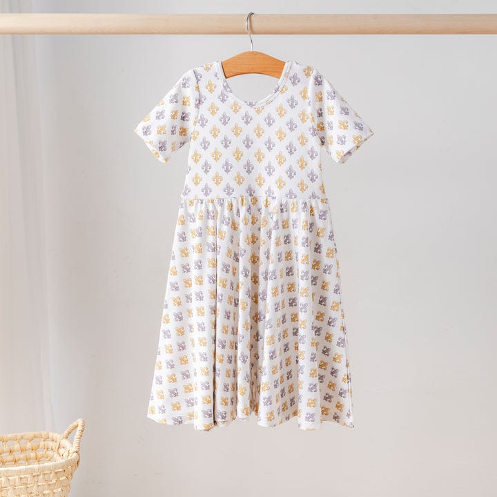 Black & Gold Fleur de Lis Organic Cotton Dress for Girls | Nola Tawk