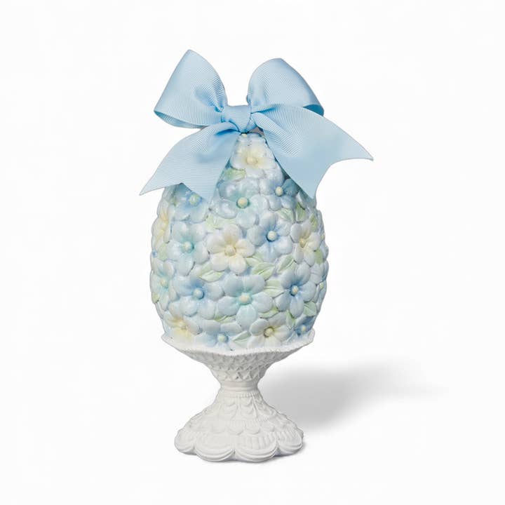 Blue 8" Flower Egg on Stand