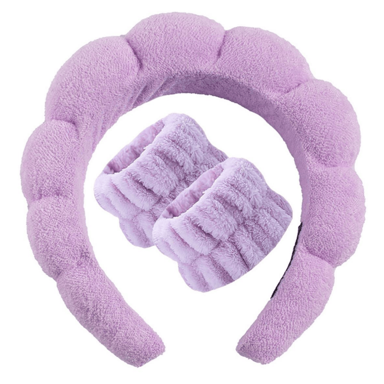 Bodico Purple Spa Headband & Wristband Set