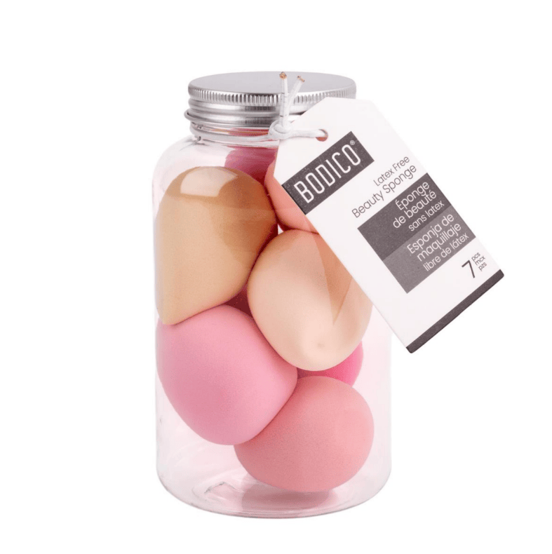 Bodico Set of 7 Multi-Color Makeup Sponges in Mason Jar