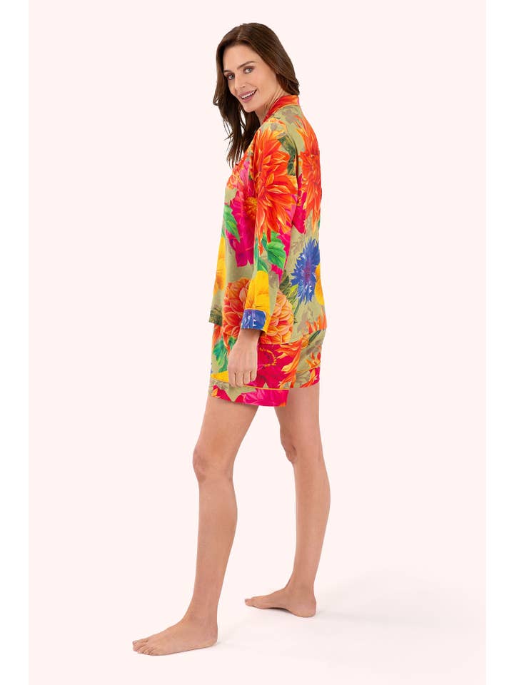 red and blue floral two piece pajamas