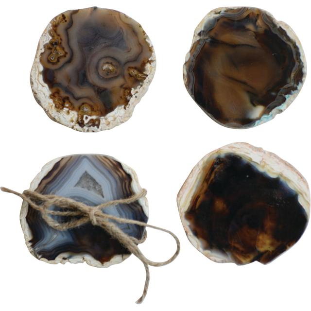 Brown Agate 4" Round Set of 4 Coasters Tied with Jute