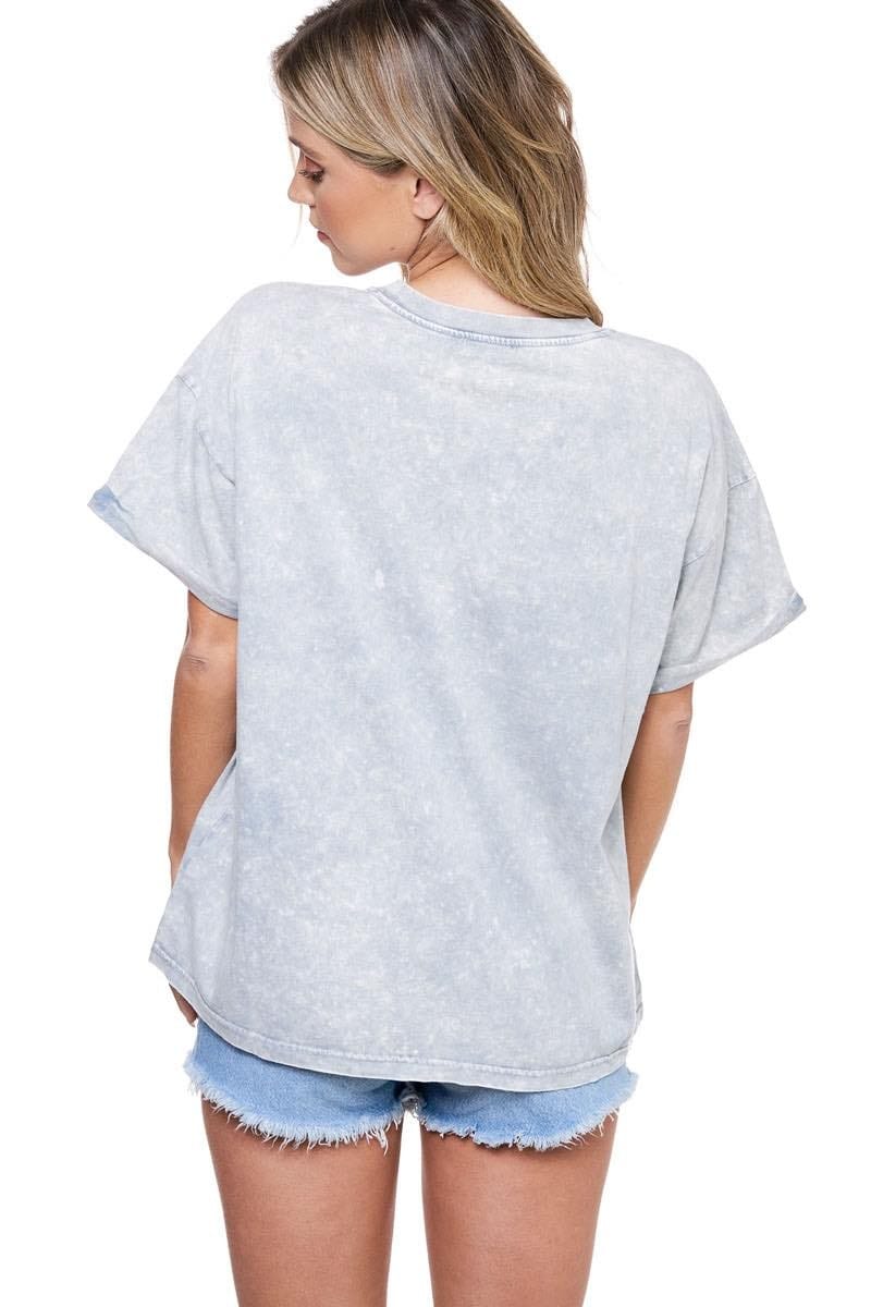 Butterfly Dreamer Vintage Graphic Tee in Grey Denim