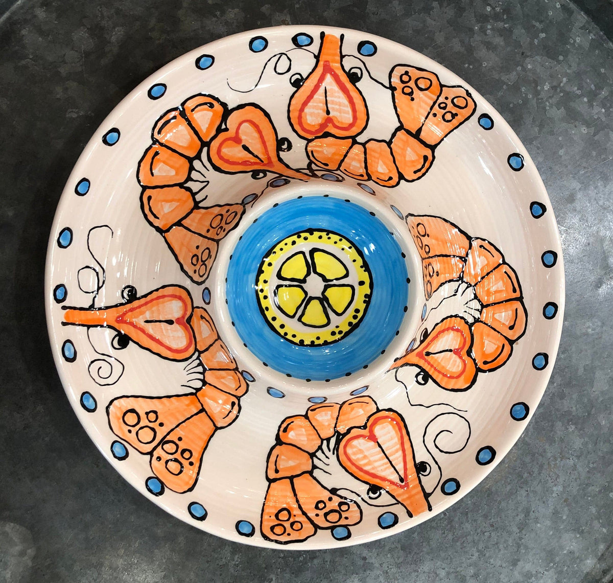 Jan Salzer Art Boiled Shrimp & Lemon Round Chip & Dip - Little Miss Muffin Children & Home