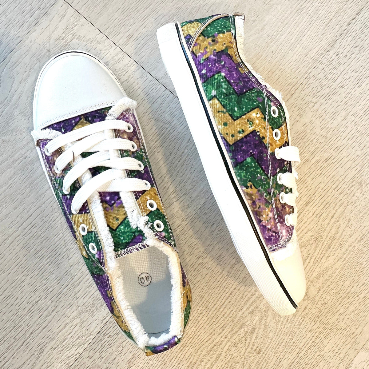 1 the Woman Mardi Gras Chevron Striped Canvas Sneakers - Little Miss Muffin Children & Home