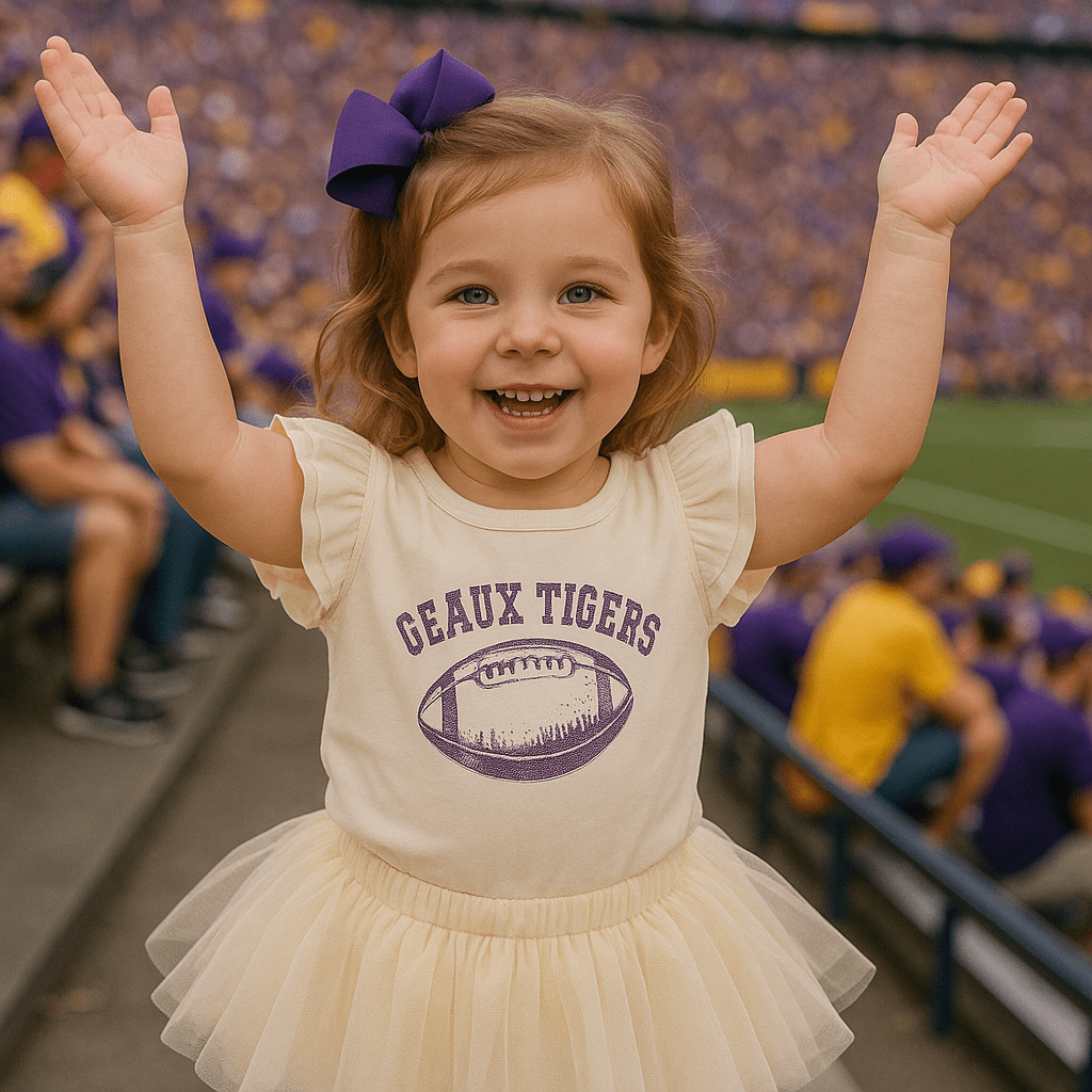Whereable Art Geaux Tigers Flutter Sleeve Tee in White - Little Miss Muffin Children & Home