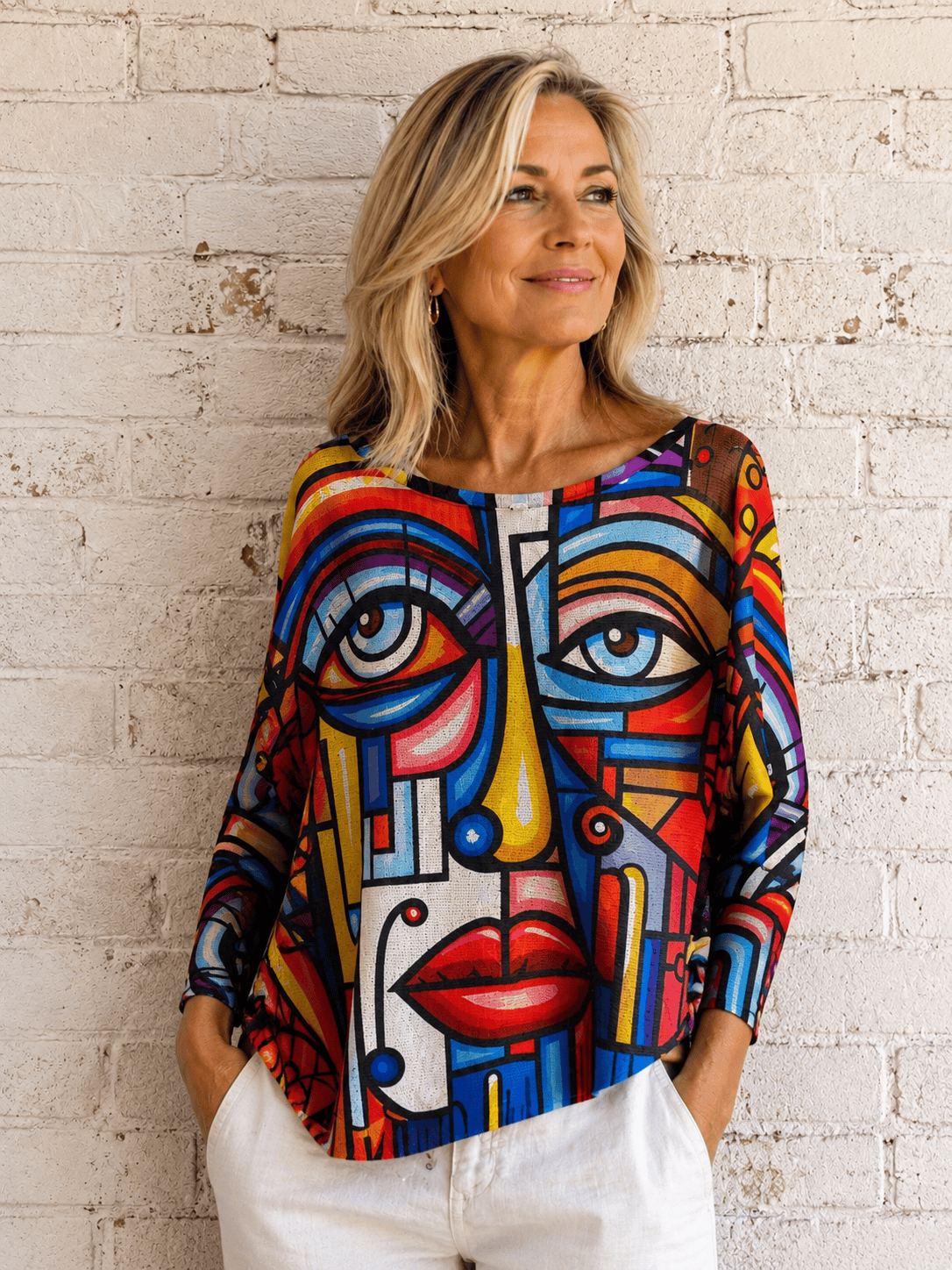 Loowie Picasso Face Knit Sweater | Cubist Art Print | Made in Italy