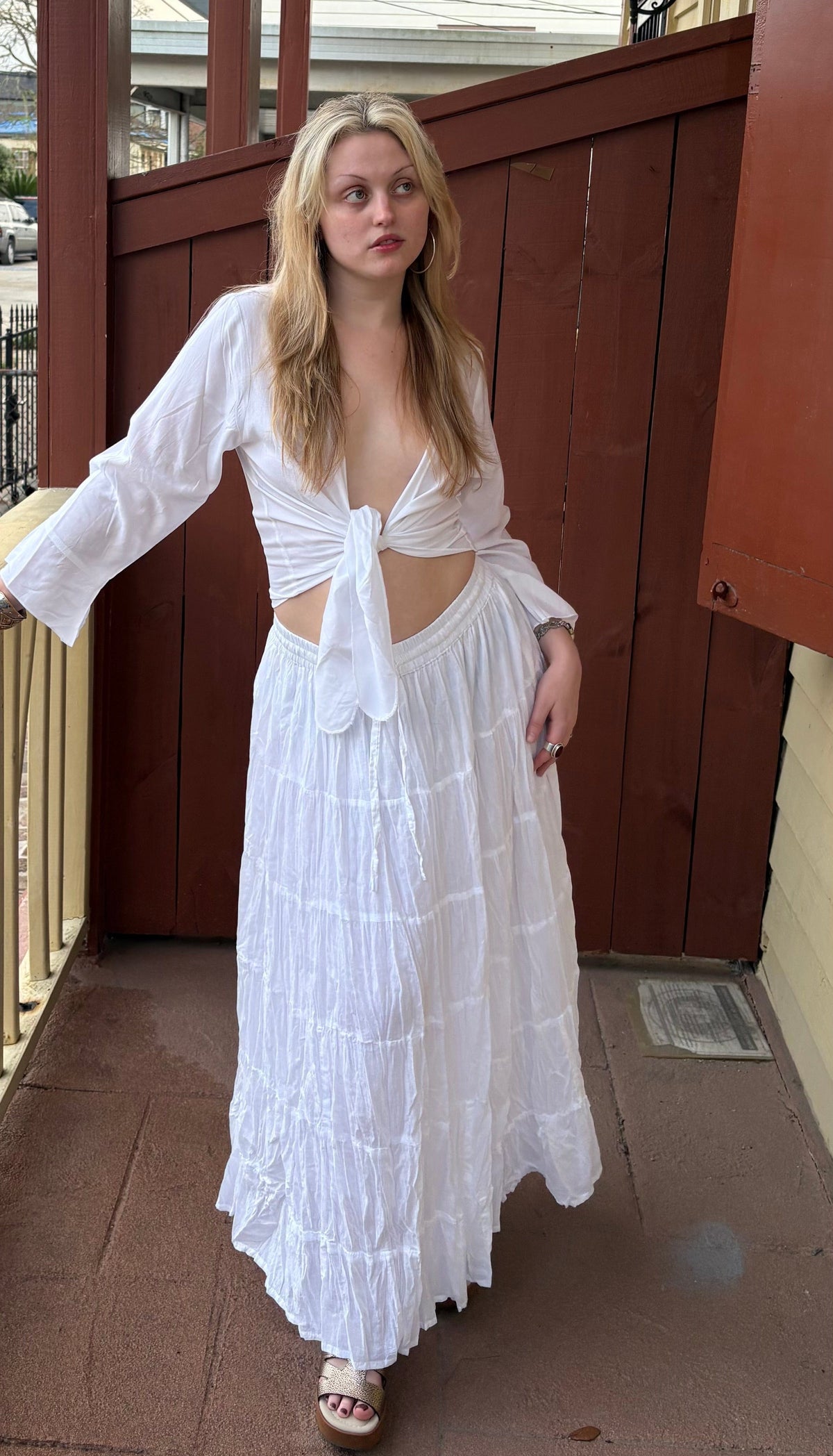 White Rayon Shrug Tie Top