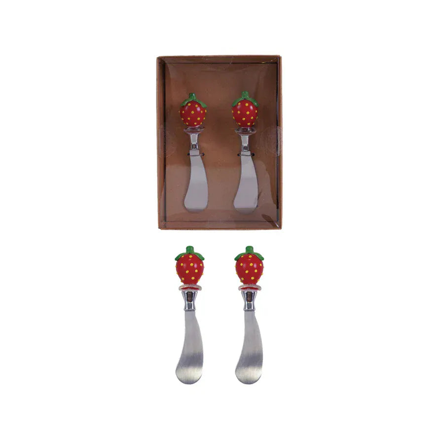 Canape Knives with Hand-Blown Glass Strawberry Shaped Handles
