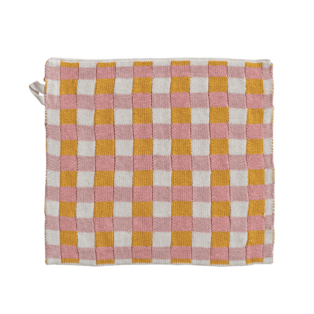 Cotton Knit Dish Cloth with Check/Plaid Pattern, 4 Styles Available