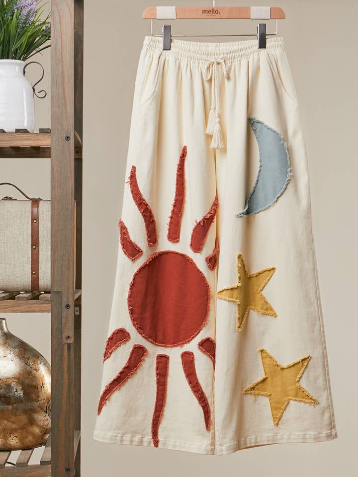 Celestial Patchwork Wide Leg Knit Pants