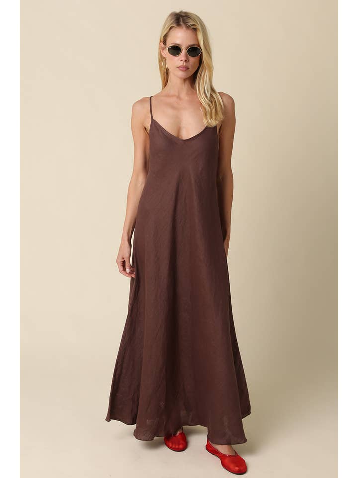 Cody Linen Slip Maxi Dress in Brown | Women's Summer Dress