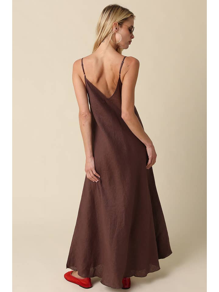 brown linen maxi dress Cody Slip in | Women's Summer Dress Silver Metallic Maxi Dress: 100% Heavy weight linen subclass-Knee-Length Size:11 US / 44 EU