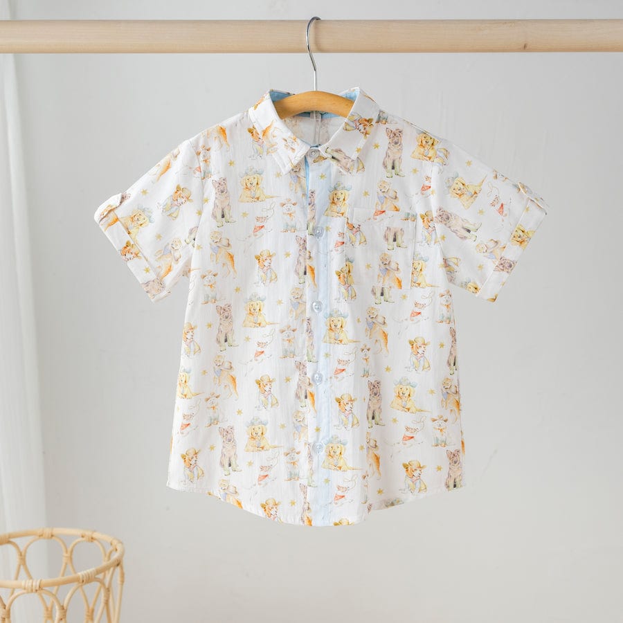 Nola Tawk Nola Tawk Cowboy Pups Short Sleeve Collared Shirt - Little Miss Muffin Children & Home
