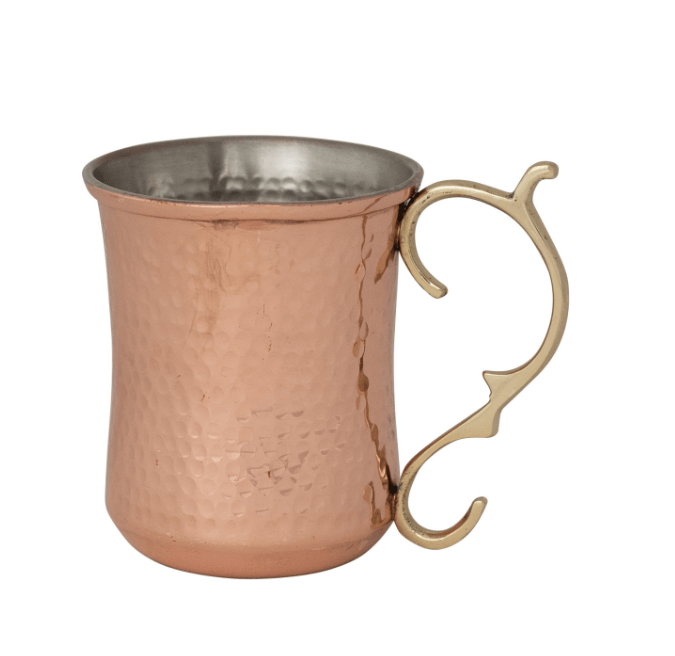 Copper Finish 10oz Hammered Stainless Steel Mule Mug with Brass Handle