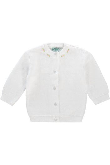 Girl Cardigan with Rosebuds White