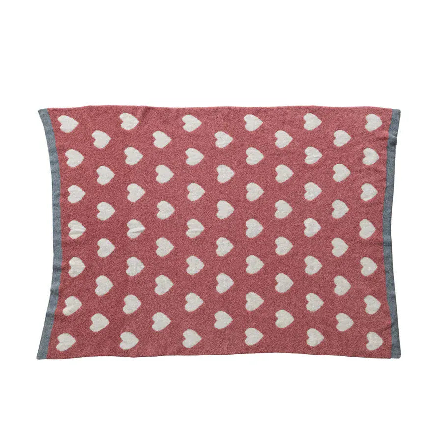 Cotton Blend Knit Baby Blanket with Hearts