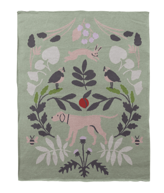 Cotton Knit Baby Blanket with Botanicals & Animals
