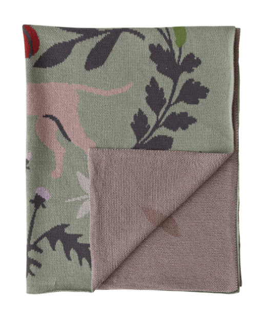 Cotton Knit Baby Blanket with Botanicals & Animals