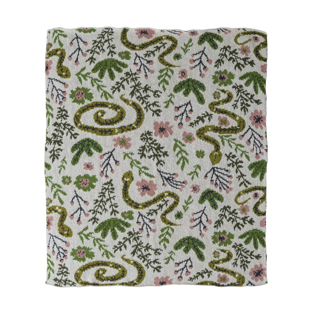 Cotton Knit Baby Blanket with Snakes & Florals