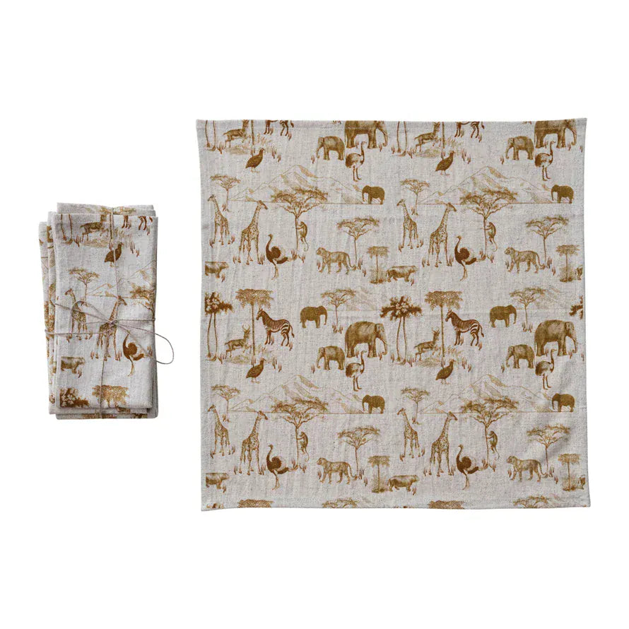 Cotton & Linen Napkins with Safari Animals