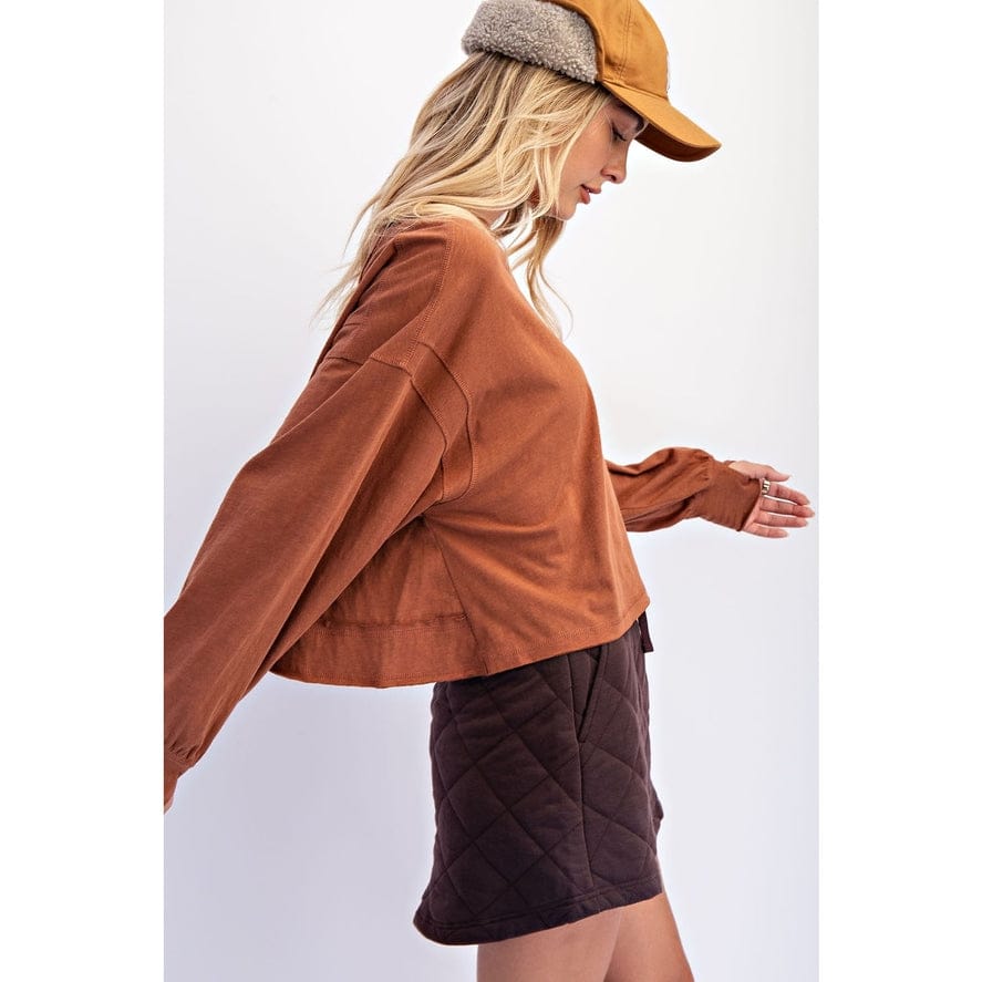 Cotton Slub Open Back Oversized Top in Chestnut