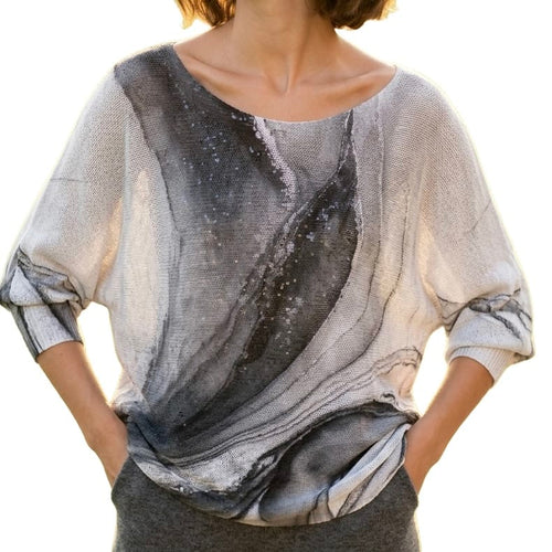 Tie-Dye Black Print Round Neck Long Sleeve Sweater