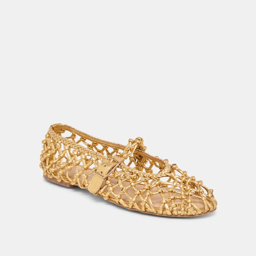 Clair Woven Leather Ballet Flats in Gold