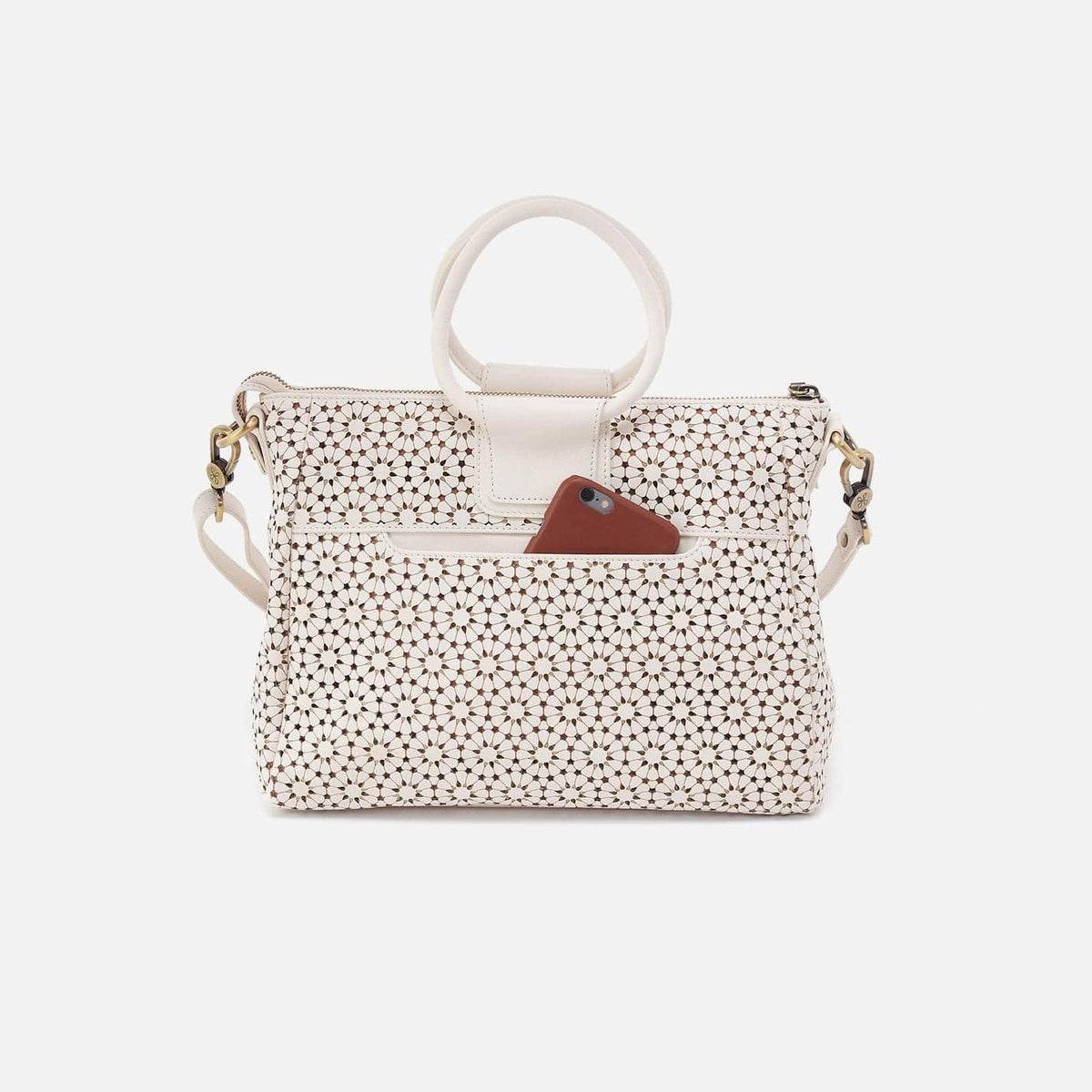 Hobo Hobo Sheila Medium Satchel in Perforated Leather in Ecru Daisy Perf - Little Miss Muffin Children & Home