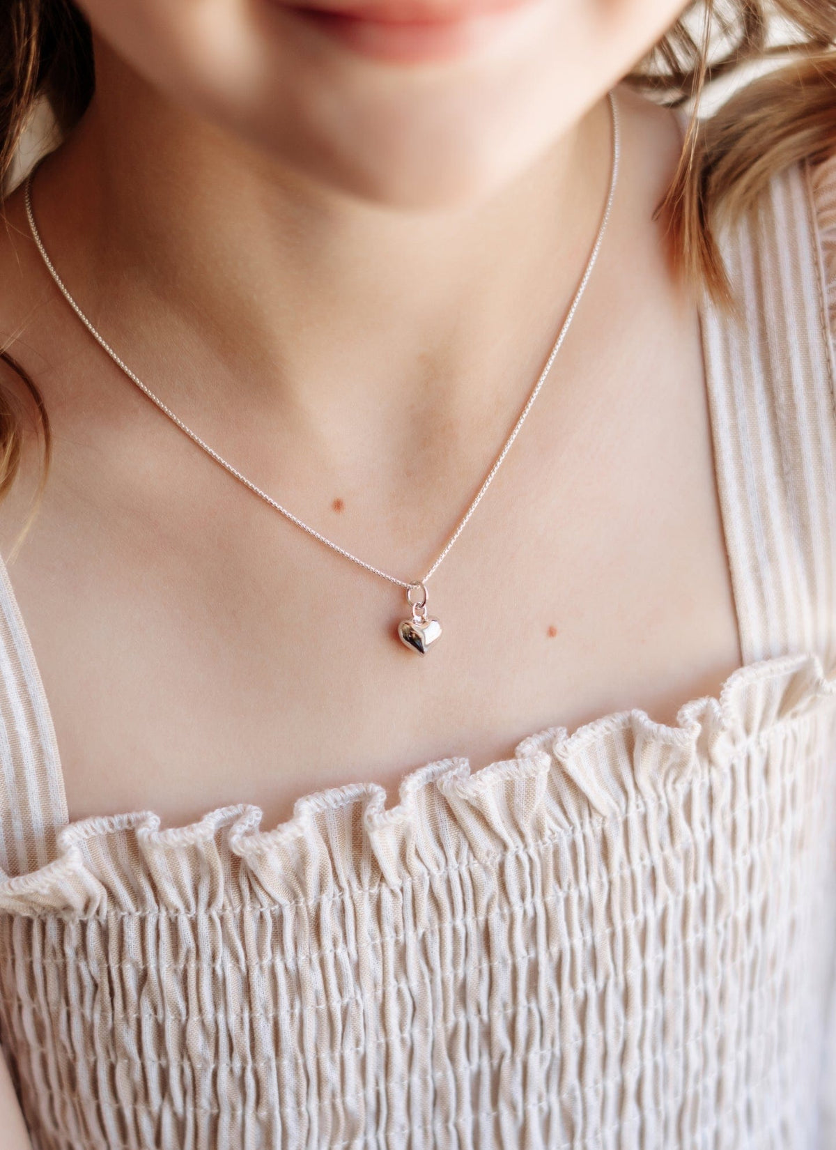 Girl’s 14K Gold-Plated Silver Puff Heart 14" Necklace