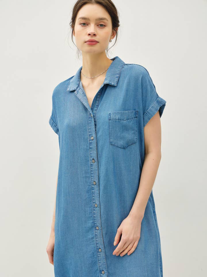 Denim Wash Button Down Tencel Dress