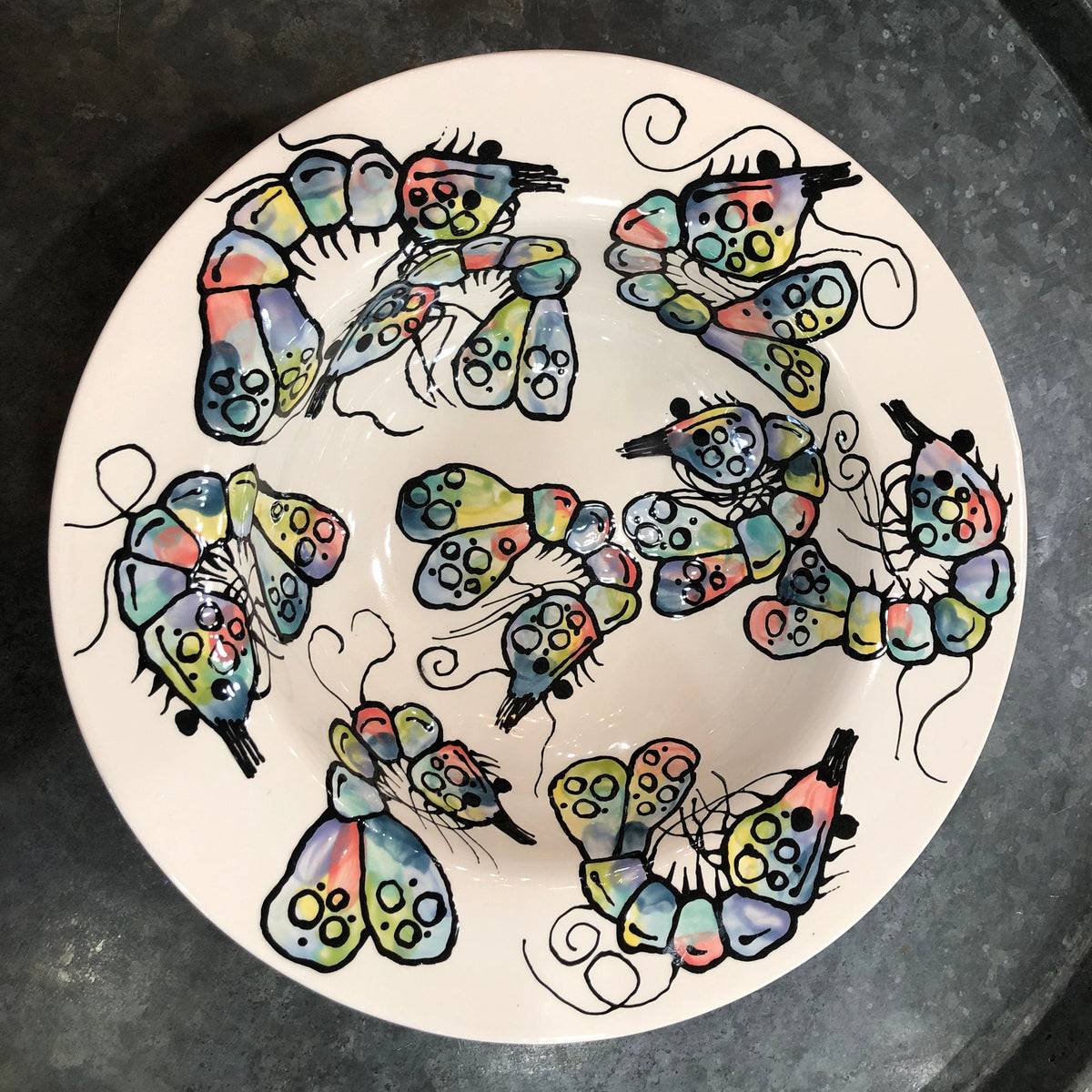 Rainbow Shrimp Round Bowl