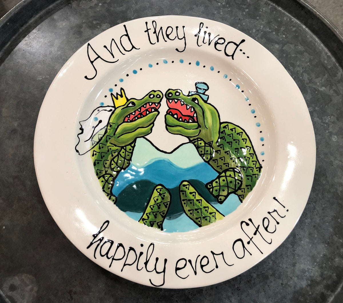 Jan Salzer Art Alligator Wedding Round Plate - Little Miss Muffin Children & Home