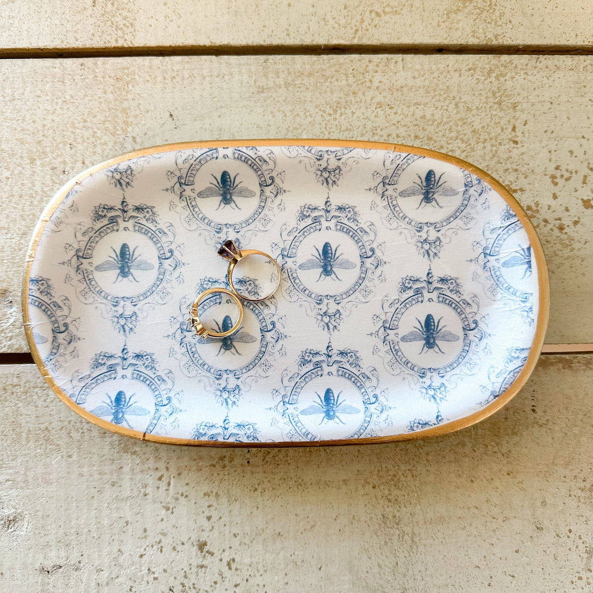 Ten Twenty Six Designs Blue Vintage Bee Large Ceramic Jewelry Tray - Little Miss Muffin Children & Home