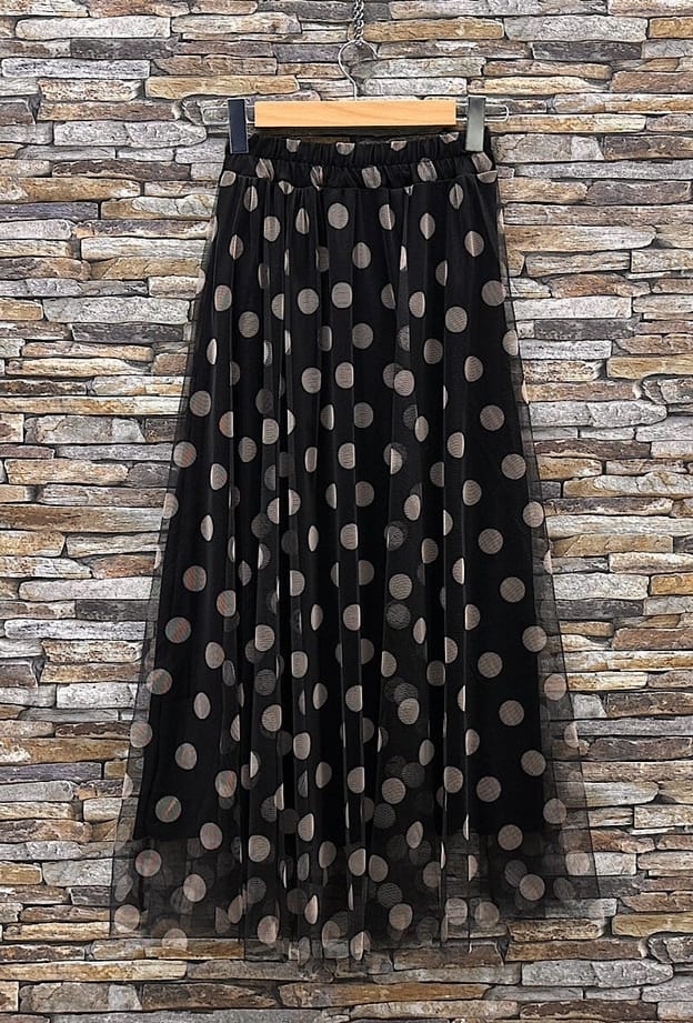 Ariana Black Polka Dot Tulle Skirt
