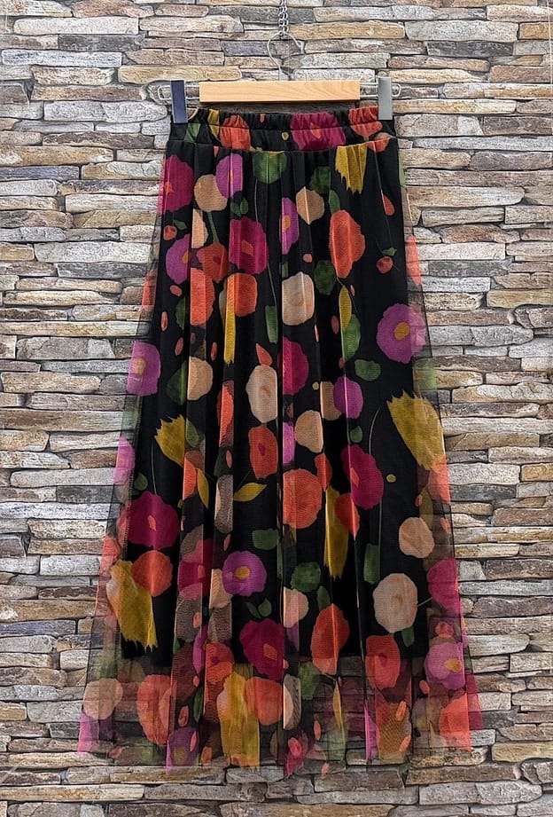 Ariana Black Floral Tulle Skirt