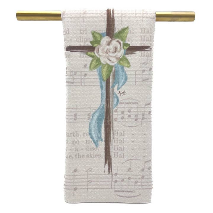 Easter Hymn Cross Tea Towel