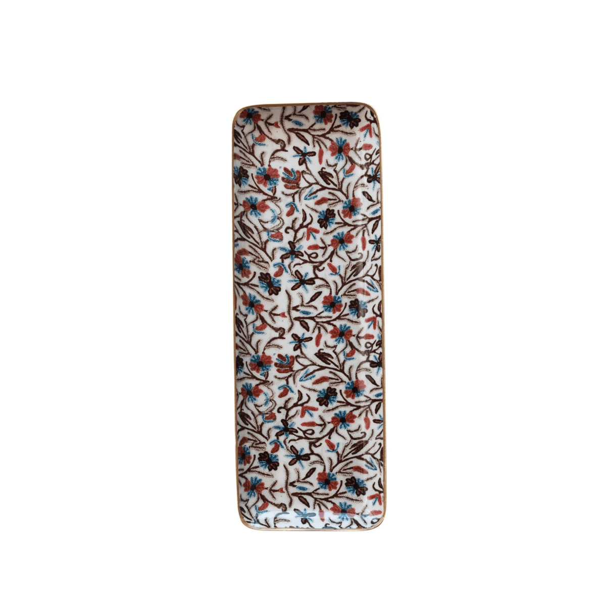 Enameled Metal Tray with Pattern & Gold Rim