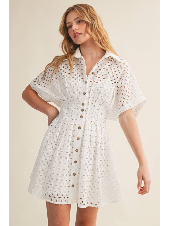 Eyelet Button Front Shirt Dress