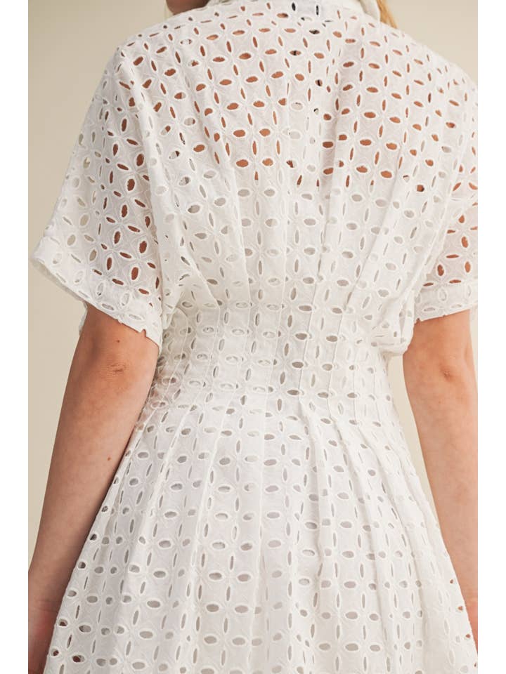 Eyelet Button Front Shirt Dress White / M Eyelet Button Front Shirt Dress White / M