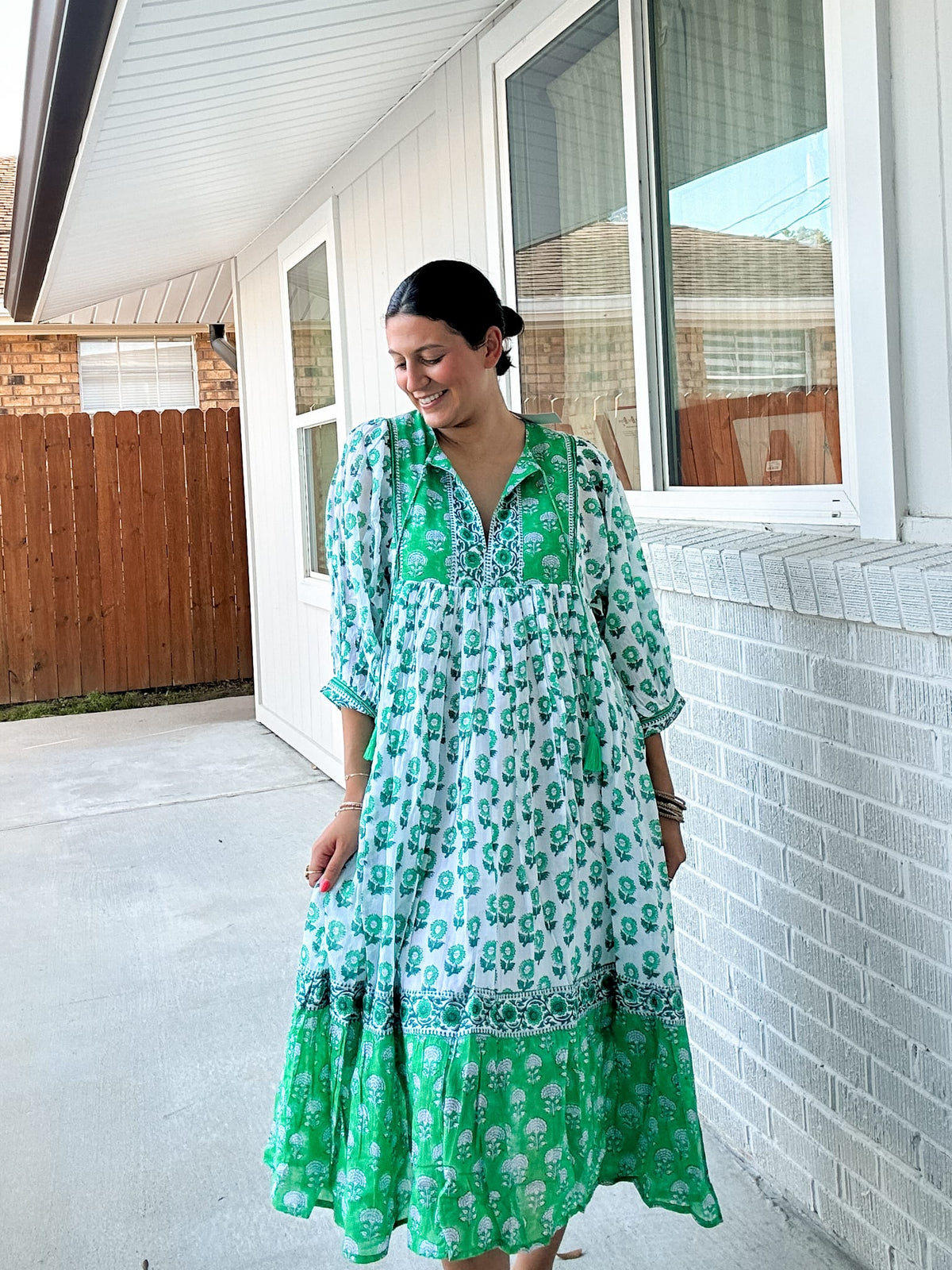 Mylah Midi Dress â Green-White