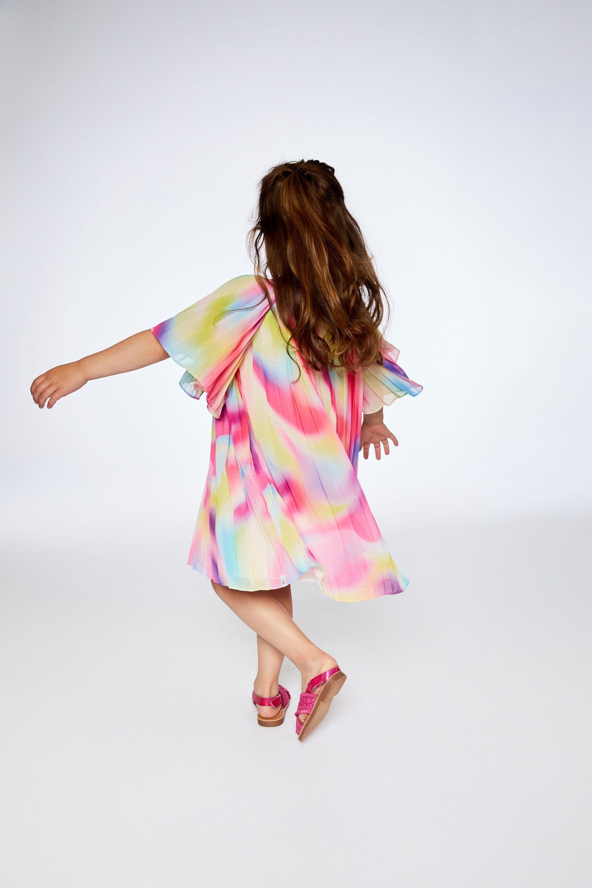 open lace back dress Deux Par Deux Pleated Rainbow Dress in Chiffon