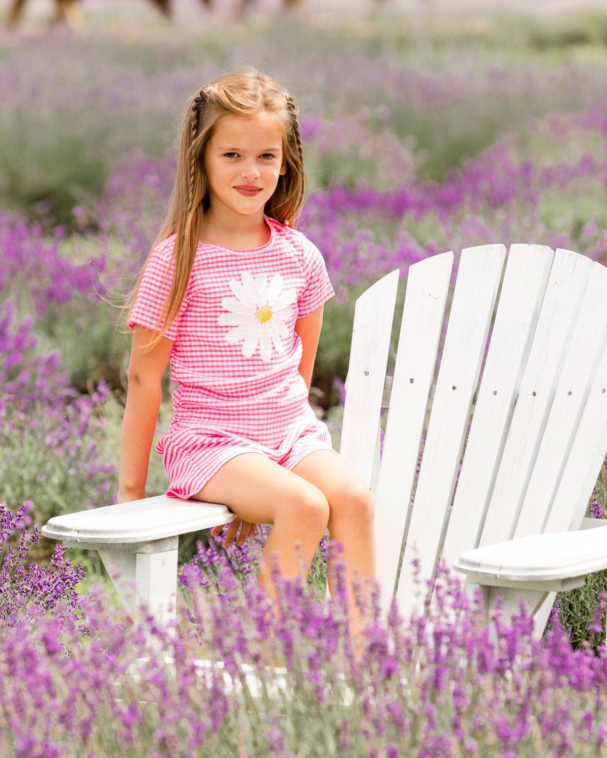 Deux Par Deux Deux Par Deux Crinkle Jersey Top With Flower Applique Vichy Pink - Little Miss Muffin Children & Home