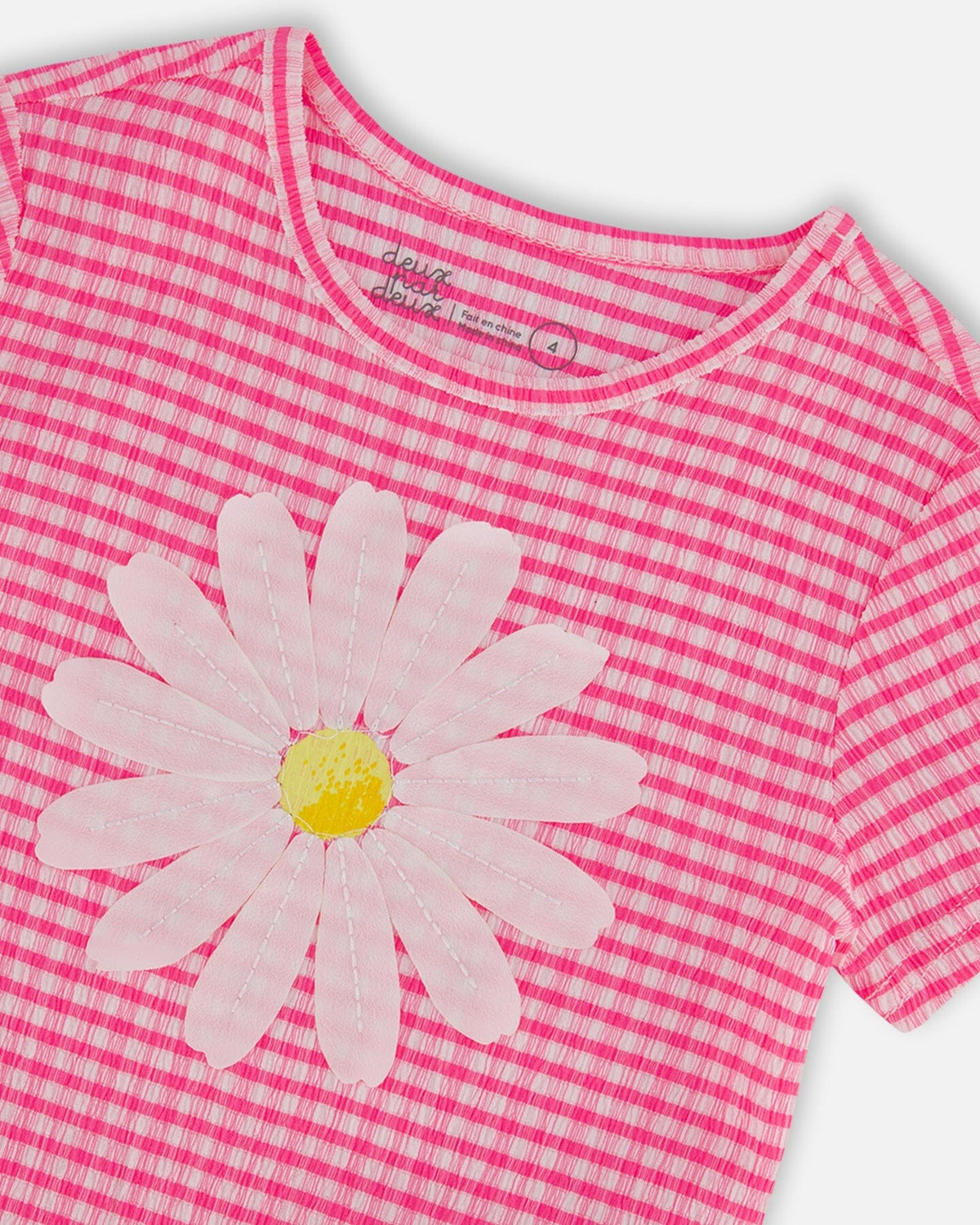 Deux Par Deux Deux Par Deux Crinkle Jersey Top With Flower Applique Vichy Pink - Little Miss Muffin Children & Home