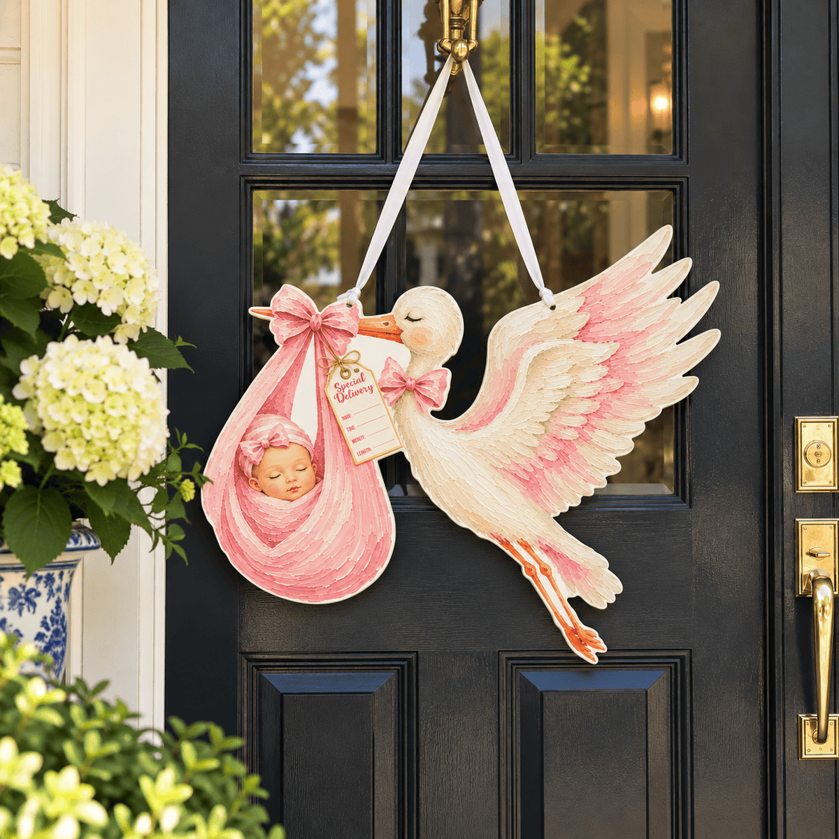 Stork Carrying Baby Door Hanger