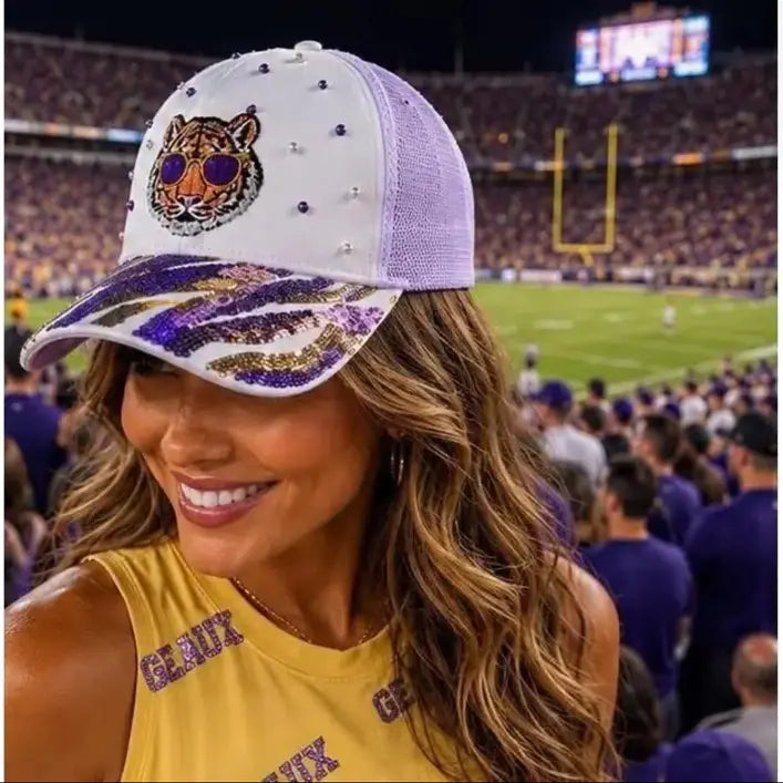 Sequin & Pearl Tiger Trucker Hat