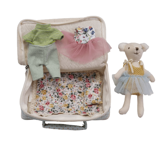 Fabric Suitcase Bed with Plush Bear & Outfits